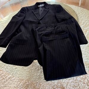 Emmanuel Ungaro 100% Wool Mens Suit Black Pinstripe 46L/38W Business Formal
